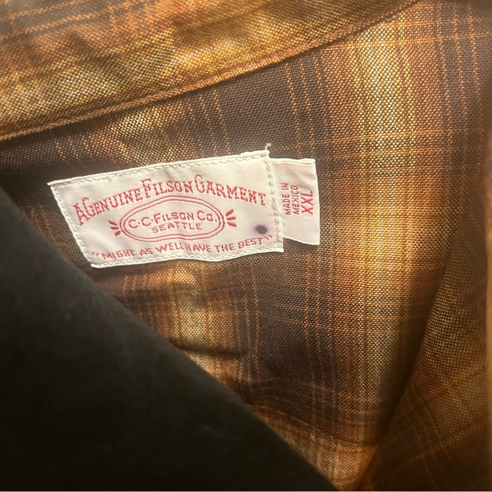 VTG CC Filson Brown Plaid Western Wool Pearl Snap Button-Up Shirt Rodeo XXL - Picture 7 of 8